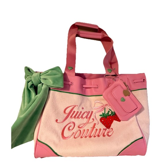Juicy Couture Retro Strawberry Tote Daydreamer Bag Cherry Blossom Green Pink - Picture 2 of 12